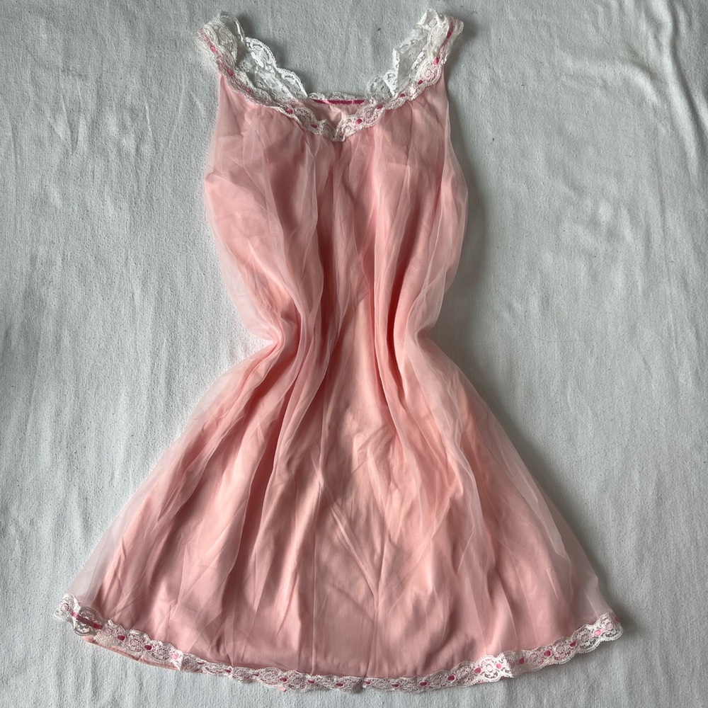 Vintage Vanity Fair Pink Babydoll Nightgown Dress - Size XS